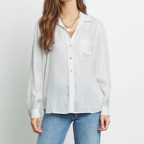 Rails Noemi Top Ivory Snake Jacquard Luxe Satin Button-Down Size S NWT - Picture 1 of 10